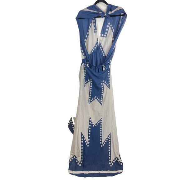 Johanna Ortiz Beach Panache Printed Cotton Voile Maxi Dress White Blue Size 4 - Picture 11 of 12